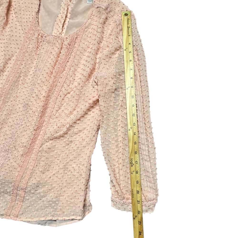 J. Crew Lace Trim Swiss Dot Silk Blouse Sz 16  Pink Sheer Lined Back Button‎ Up - Picture 5 of 12